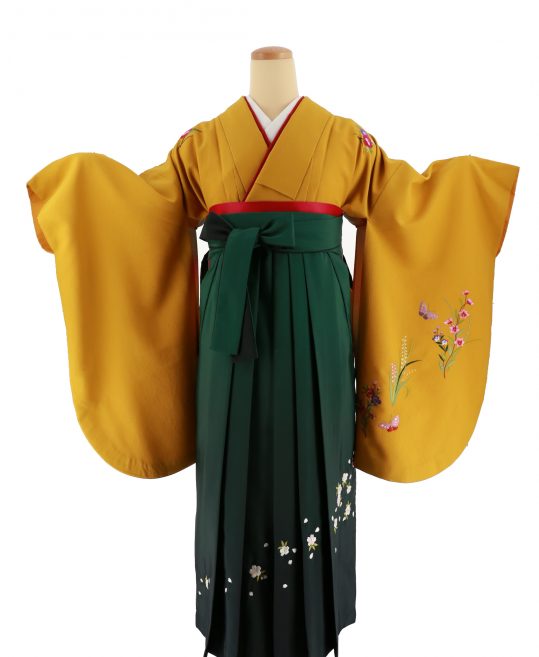 卒業式袴レンタルNo.600[クール]黄・花刺繍